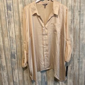 Daisy Fuentes women 3X mock tie front long sleeve collared blouse NWT